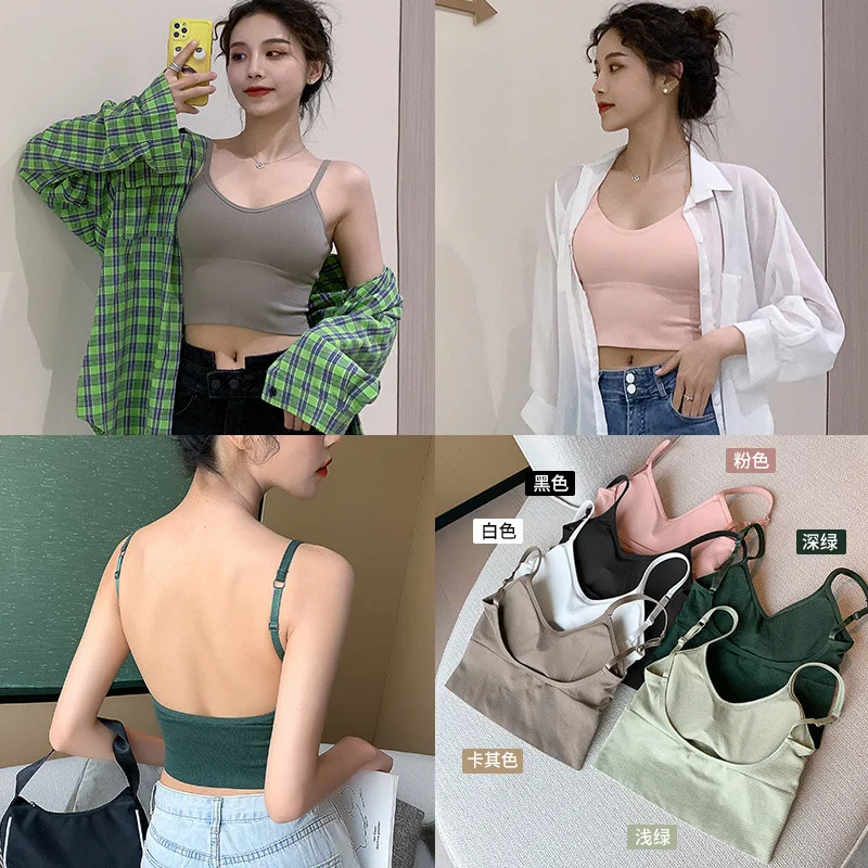 

U-shaped Beautiful Back Sling Net Celebrity Vest Women's Plus Size Summer In The Base and Wear Underwear with Chest Pads