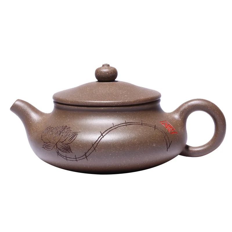 

Yixing purple clay teapot master manual Duan nilian flat belly teapot Kung Fu Tea Set