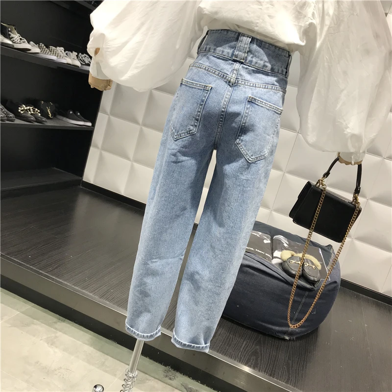 

New Spring and Autumn Women's Straight Denim Pants Chic High Waist Jeans Trousers Large Size Students Pants