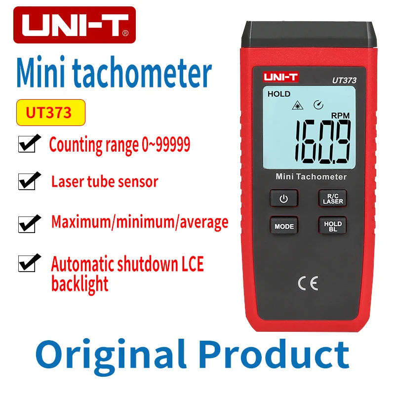 UNI-T UT373 мини Тахометр; цифровой Бесконтактный тахометр диапазон оборотов 10-99999 ОБ/мин Тахометр одометр км/ч подсветка