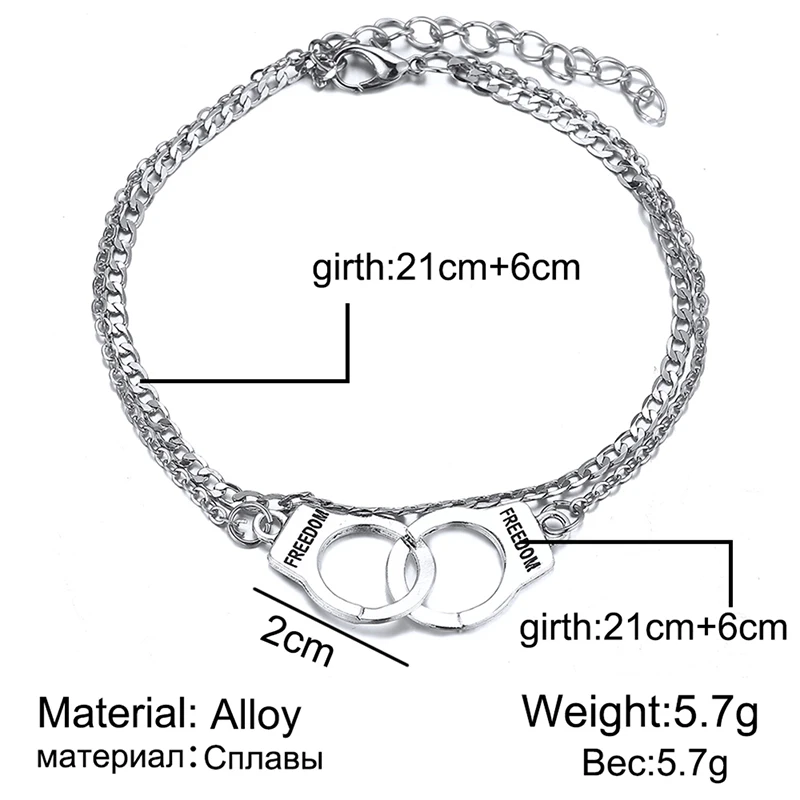 Women Ankle Bracelet Creative Handcuffs Interlocking Boho Style Multilayer Cable Chain For Accessories Gift | Украшения и