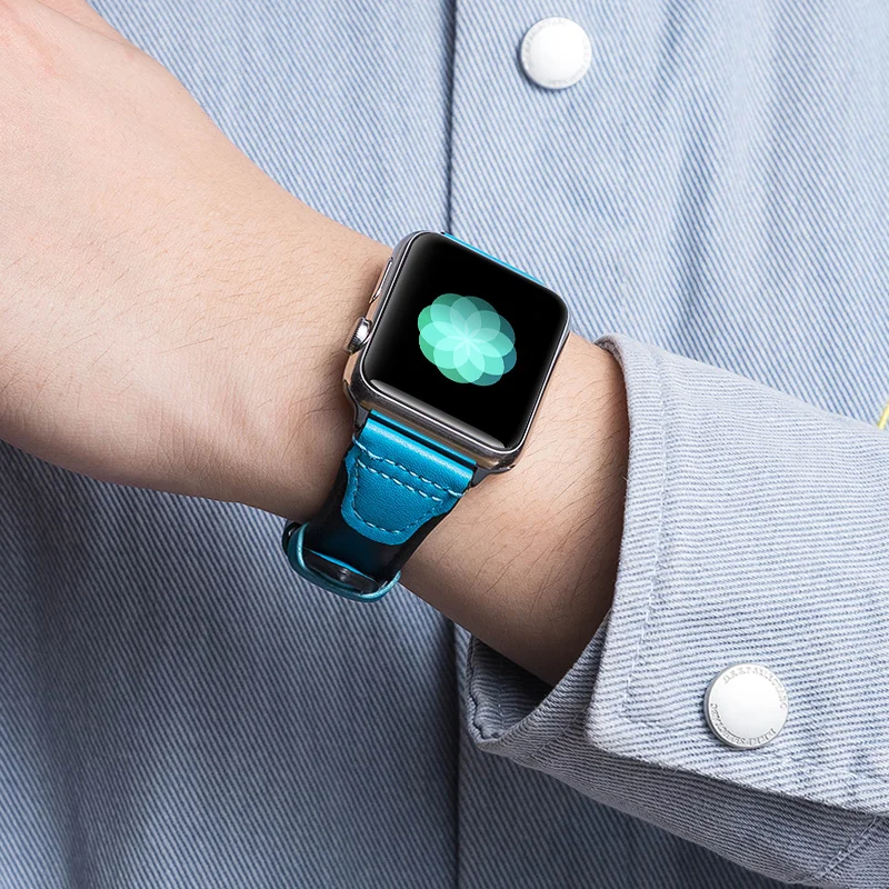 2 Color Matching For Apple Watch Band Strap 38mm 40mm 42mm 44mm, Genuine Leather Replacement Strap SE Series 6 5 4 (44mm)