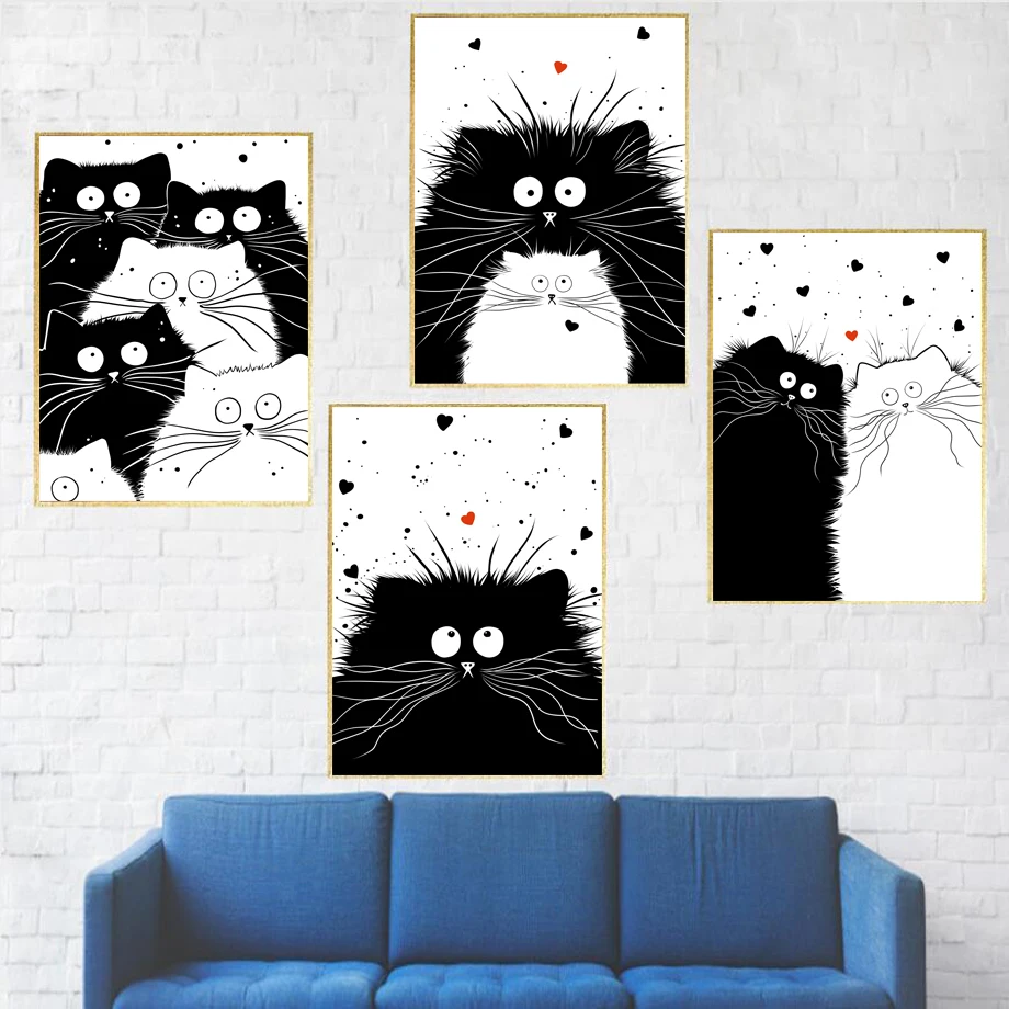 

Wall Art Canvas Paintings Persian Cat Nordic Poster Prints Black White Wall Picture For Living Room Scandinavian Home Decoration