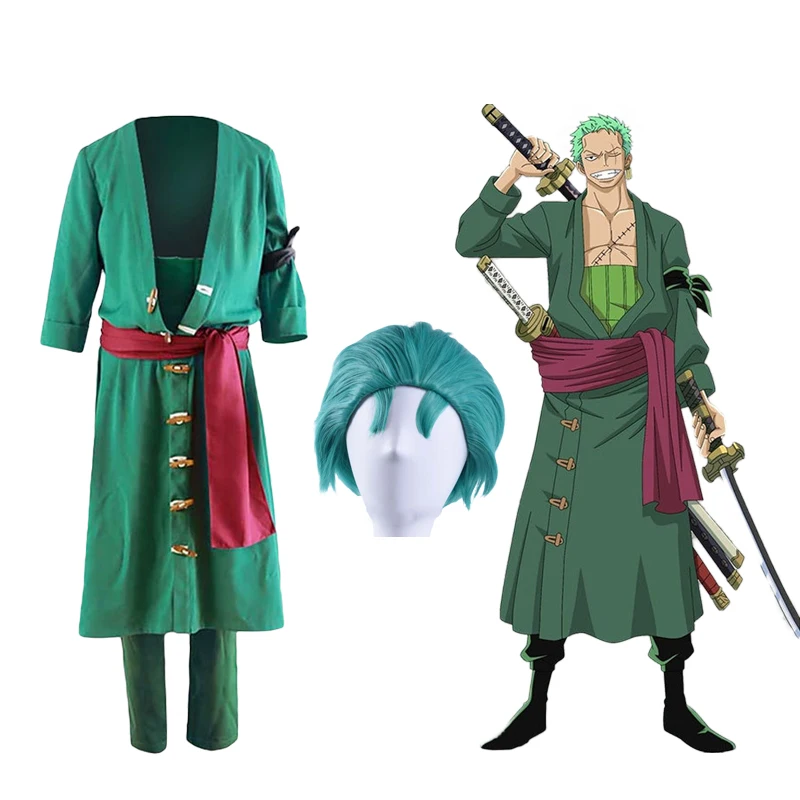 

Roronoa Zoro Costume Anime Cosplay ONE PIECE Cosplay For Women Men Halloween Costumes Green Wig Fancy Role Play Party