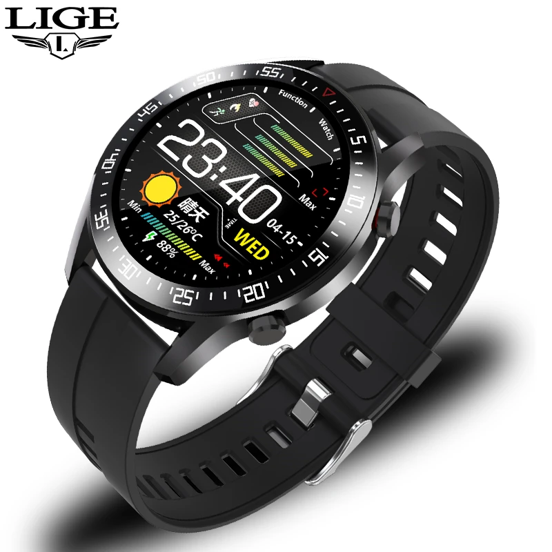 LIGE Смарт часы для мужчин светодиодный полный сенсорный экран Android iOS монитор