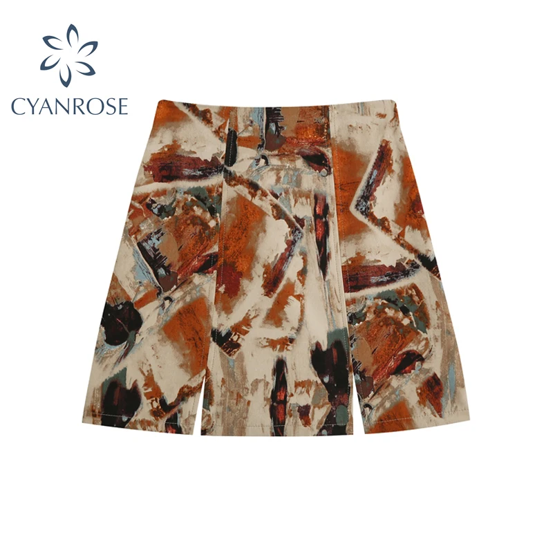 

Retro Oil Painting Style Graffiti High Waist Skirt Women Ink Print Design Split A-Line Package Hip Skirt Summer 2021 Mujer Falda
