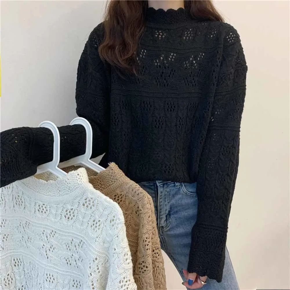 Женский трикотажный свитер-водолазка Свободный пуловер с вырезами винтажный