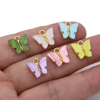 5pcs gold color crystal enamel butterfly charm pendant for jewelry making bracelet necklace diy earrings handmade craft 13x12mm