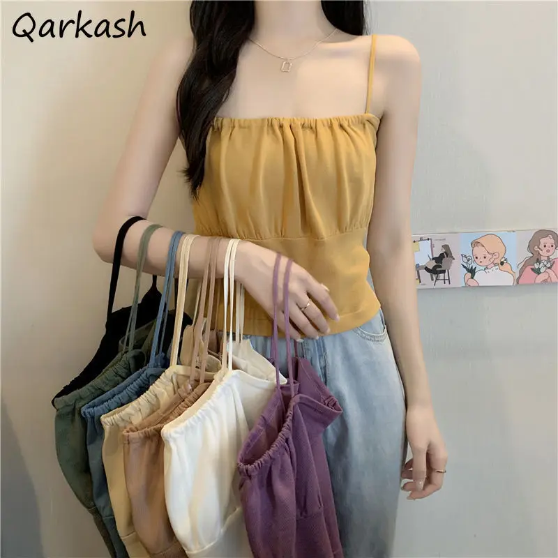 

Camisole Women Pure Color Casual Sexy Sleeveless Summer Aesthetic Basic Female Ulzzang All-match Sweet Retro Inside Chic Ins New