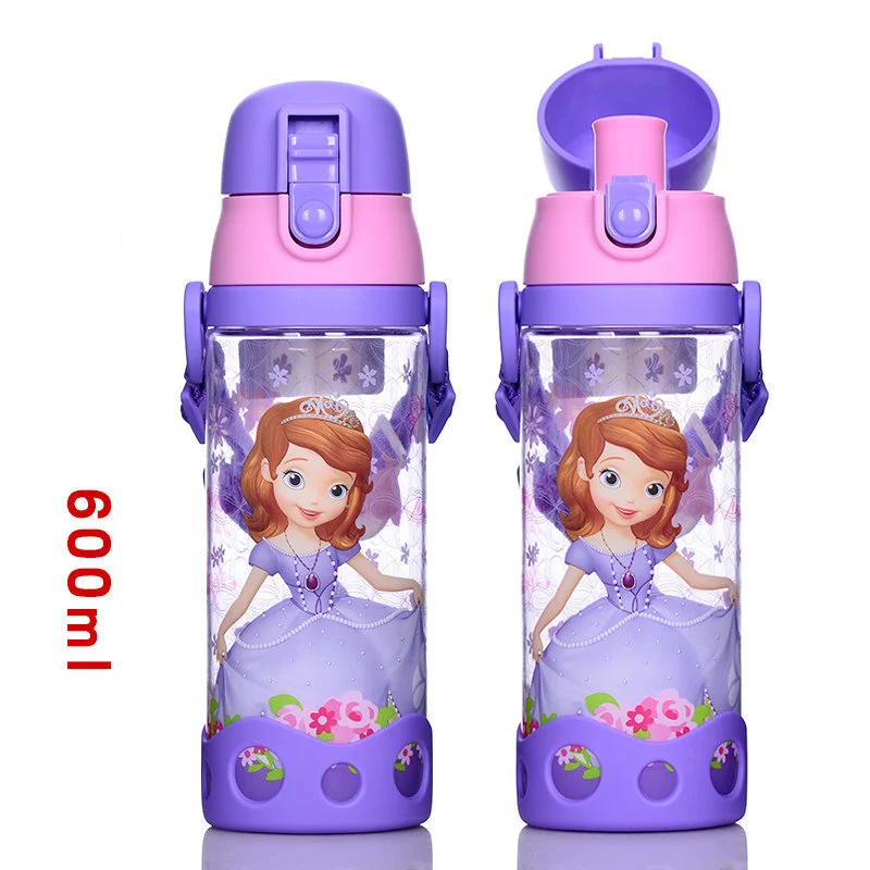 Purple Sofiya-600ml Дисней 500 мл 600 мл прямая Питьевая принцесса Винни автомобили пластмассы Тур бутылка для воды дети с веревкой - Цвет: Purple Sofiya-600ml