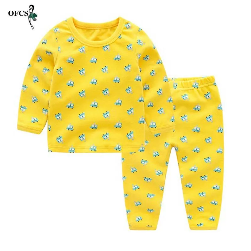 

Костюм унисекс из двух предметов, хлопковый комплект с длинным рукавом и брюки для мальчиков и девочек, домашнее осеннее нижнее белье, одежд...