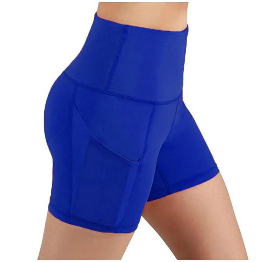 

Shorts Women Summer High-waist Solid pocket Hip Stretch Underpants Fitness Running Sports Shorts Leggings Q40