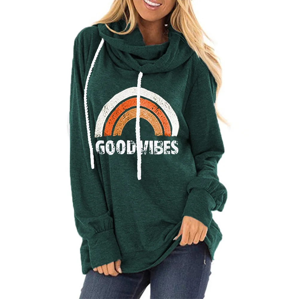 

Women Casual Hoodie Long Sleeve Print Solid Sweatshirts Autumn Winter Fashion Loose Hooded Drawstring Pullover Sweatshirt Women