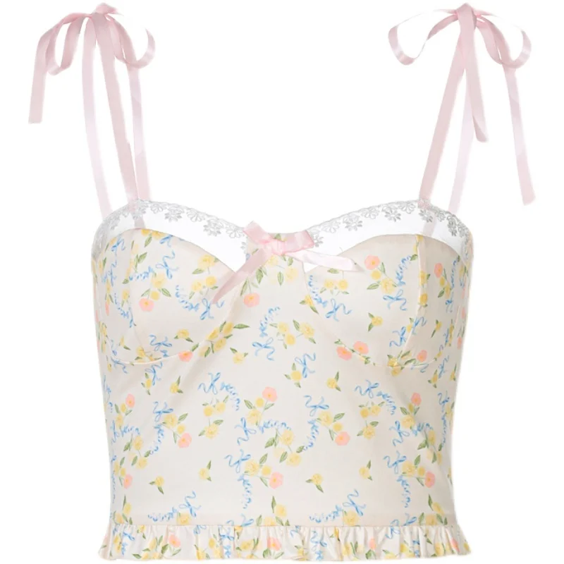 

Kywommnz 2021 Summer Women Sexy Camisole With Suspenders Lace Stitching Lace Fashion Printing Top E2400