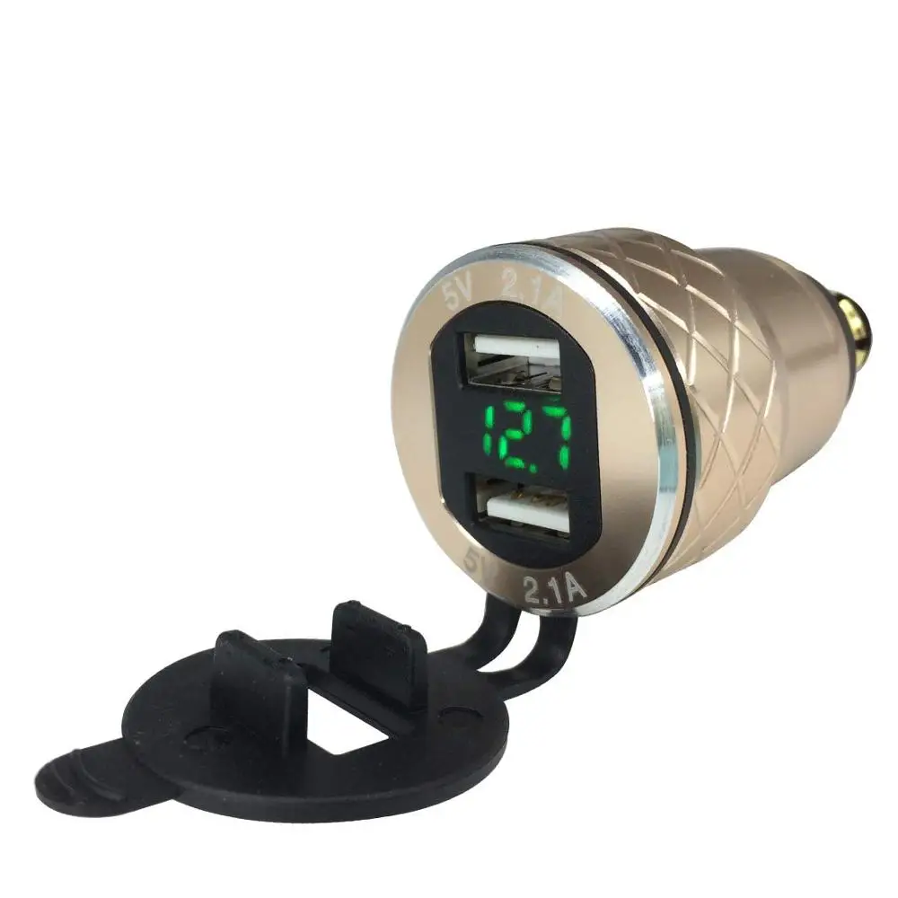 Зарядное устройство DIN to USB для мотоцикла Triumph Tiger 800 on с выходом 5В 2,1А, розеткой питания, вольтметром и корпусом из алюминиевого сплава.