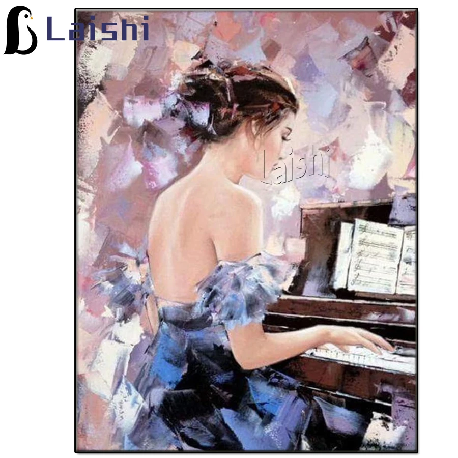 

photo Round Diamond Painting Abstract art, sexy girl playing piano Full Drill Square Mosaic Home Decor Handmade Embroidery Gift