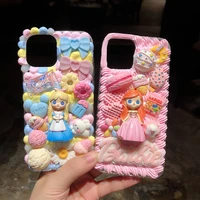 colorful pink princess girl fairytale handmade cream glue diy phone case for iphone 6 6s plus 7 8 x xs xr 11 12 13 pro max