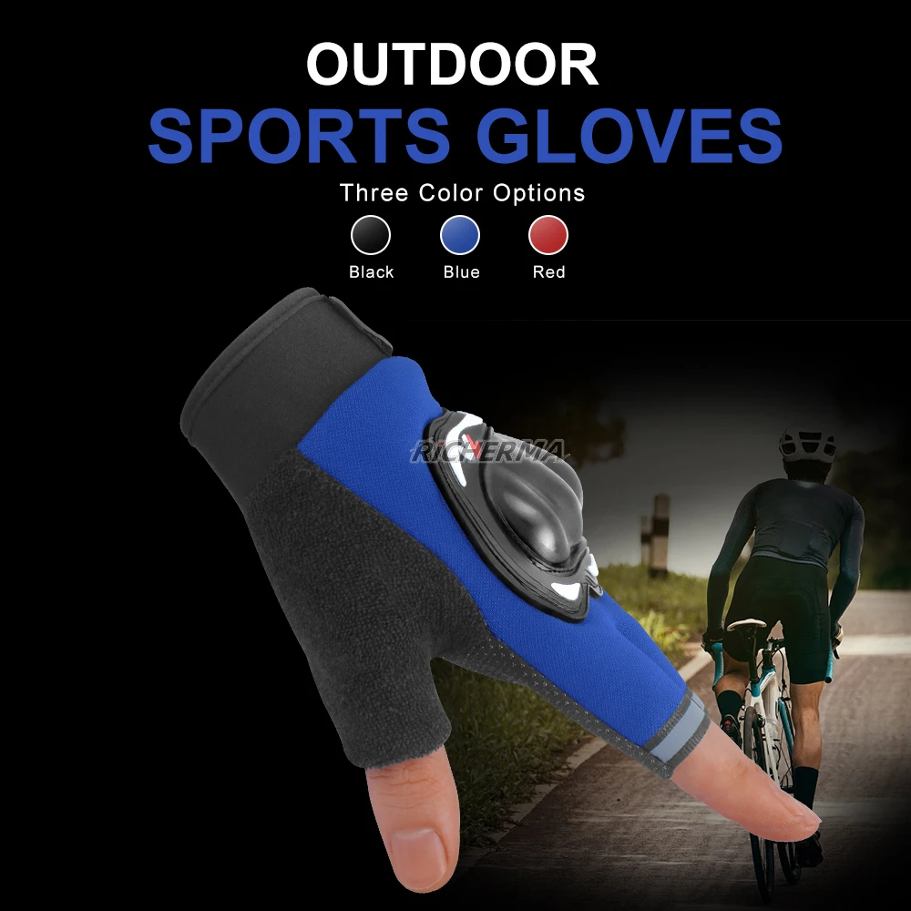 

Half Finger Black Motorcycle Gloves Hard Knuckles Protective Motocross Gloves Summer Durable Bicycle Gloves