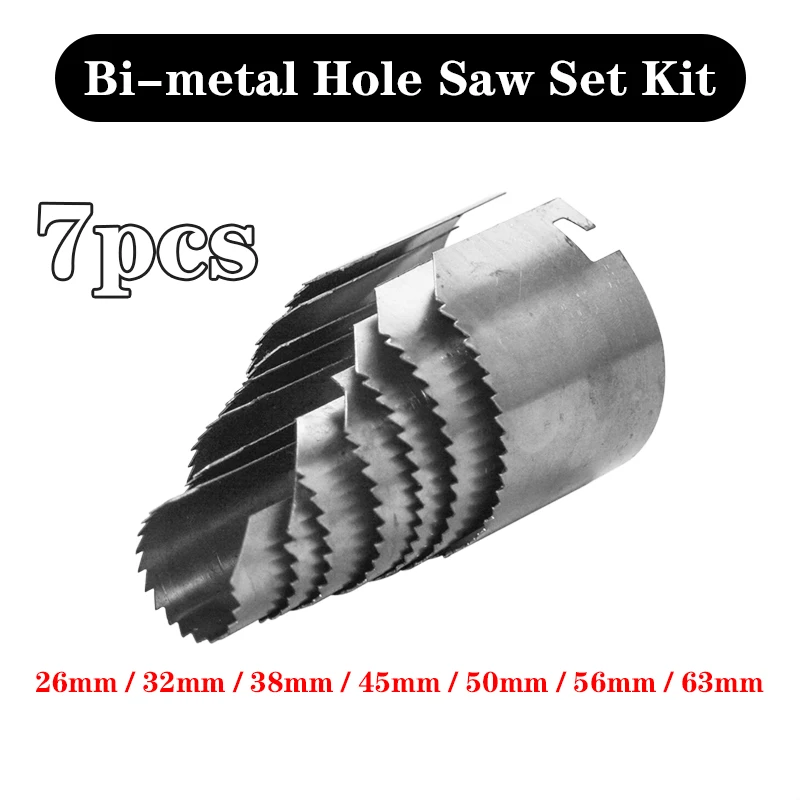

7pcs 26mm-63mm Bi-metal Hole Saw Cutter Metal Passette Woodworking Drill Bits