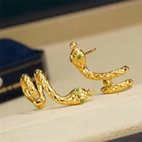 ubestnice real au750 18k yellow gold long spirit snake stud earrings natural diamond animal fine jewelry for women party gift