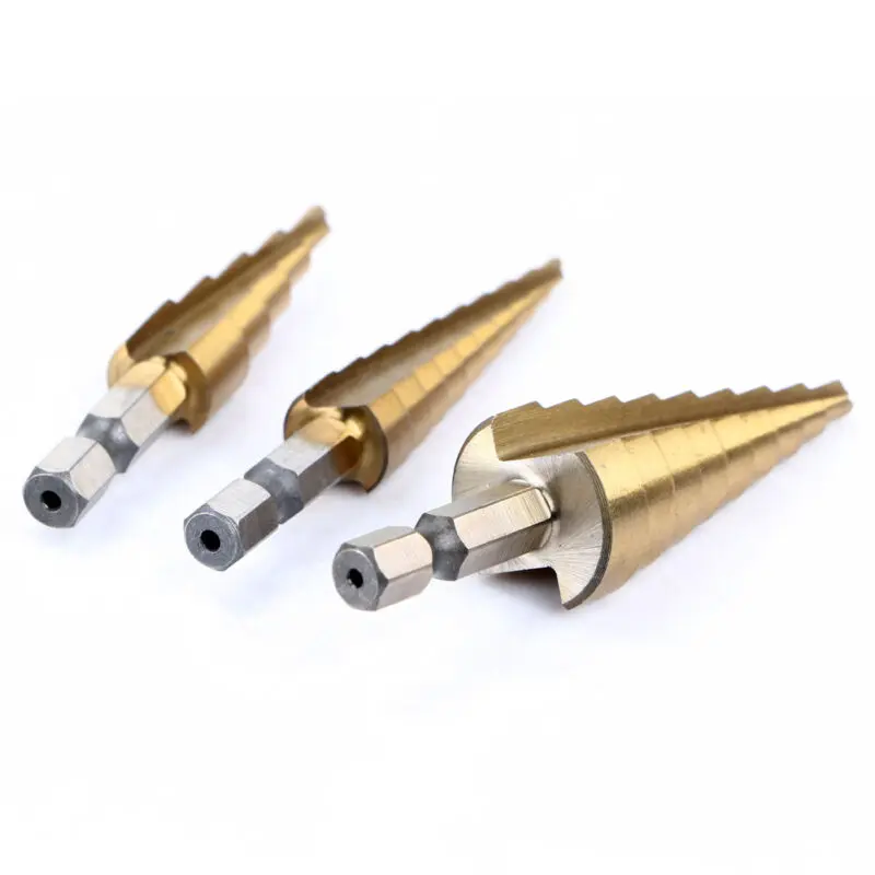 

3pcs HSS4241 Metric Titanium-plated Metal Hex Step Drill Bit Hole Cutter Set