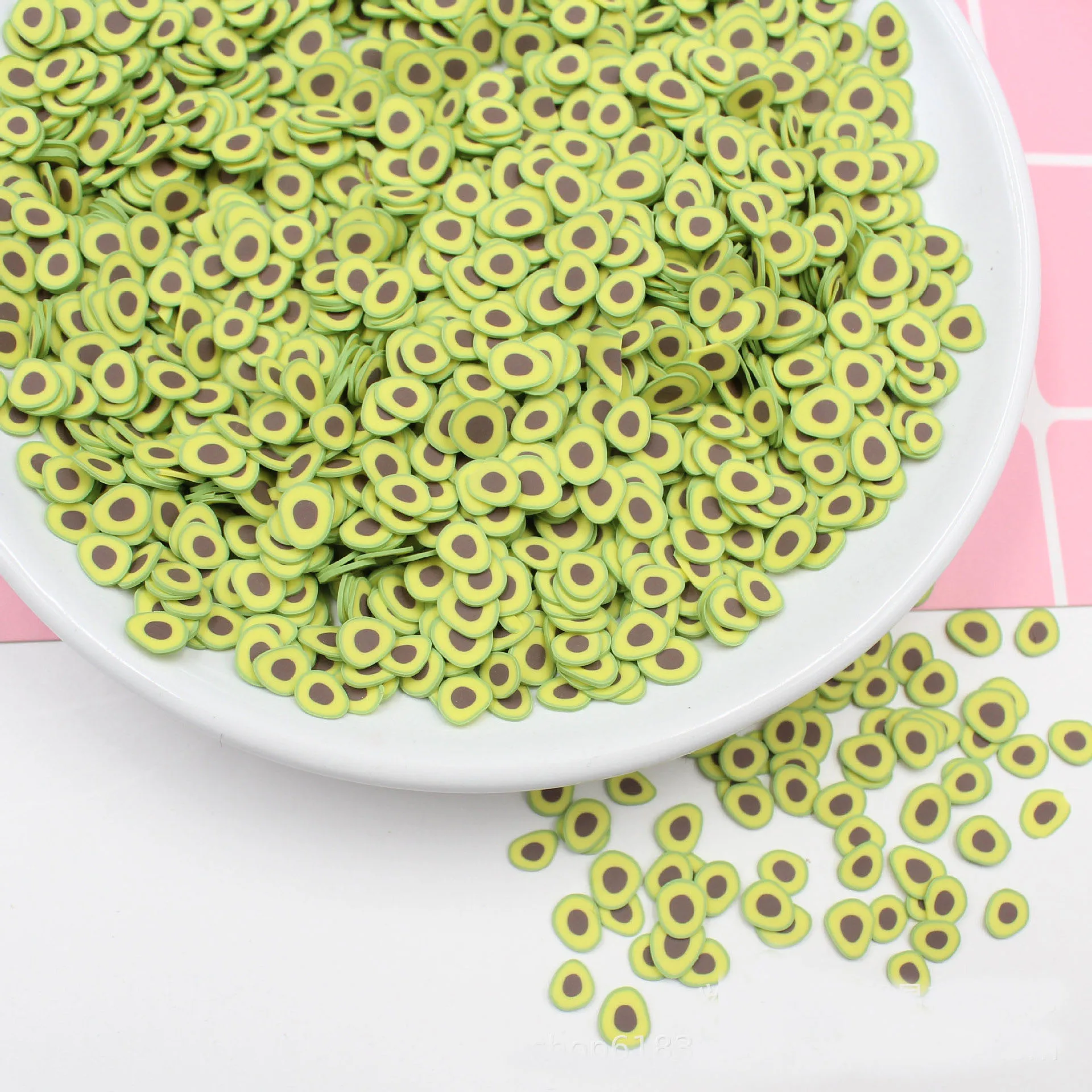 10g/Pack Avocado Slices Slime Supplies Toy Polymer Clay Fimo Fruit Slices Charms Accessories Addition For Fluffy Clear Slime