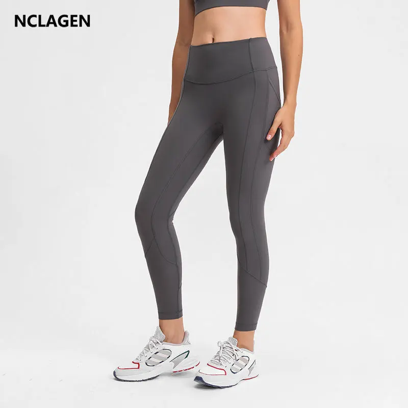 

NCLAGEN Leggings Sport Women Fitness Soft Naked Feel NO FRONT SEAM Pocket Yoga Pants High Waist Squat Proof GYM Workout Tights