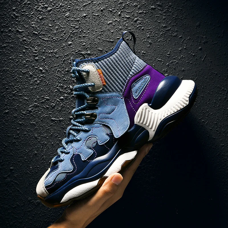 

2020 New Fashion Casual Shoes Men Thick Bottom High Top Basketball Sneakers Lightweight Breathable Comfortable