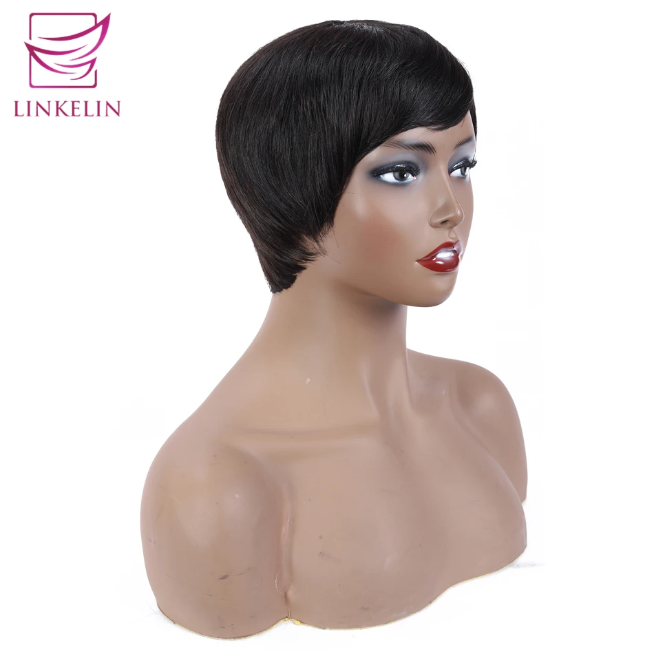 LINKELIN HAIR короткие парики из человеческих волос Non-Remy бразильские прямые человеческие волосы для женщин 100% машинная работа без запаха волос от AliExpress WW