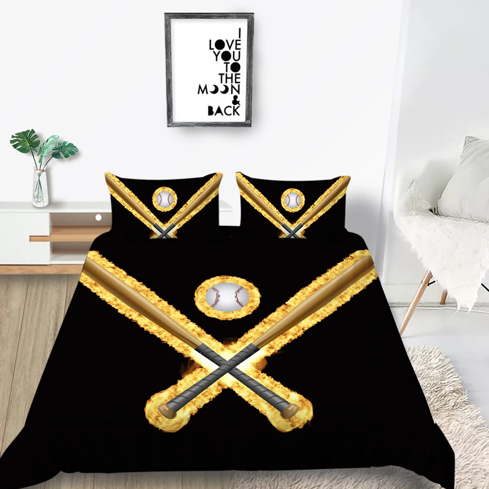Горящая Бейсбол Постельное белье King Размеры Модный черный пододеяльник летучей