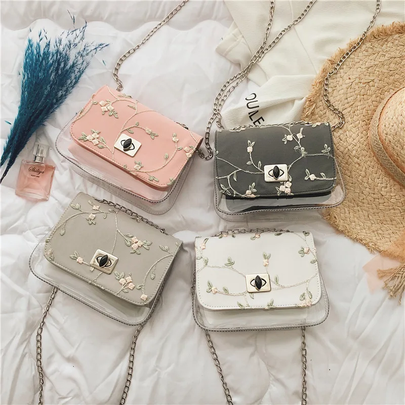 Новая прозрачная сумка желе с одним плечом диагональной цепочкой небольшой