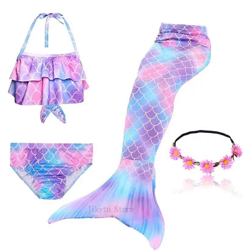 Kids Swimming Mermaid Tail Bikini Set can add with Monofin Flipper Ariel Costumes Cosplay Swimsuit Bathing Suit for Girls - Цвет: Package 3