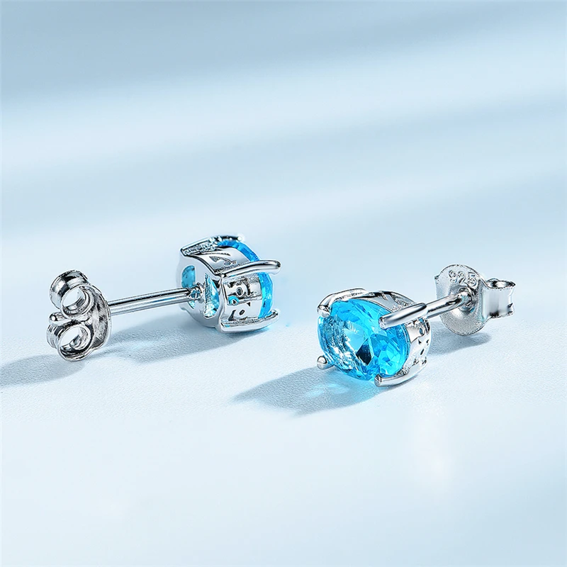 DY 925 пробы серебряные серьги с морским синим фианитом изящные креативные