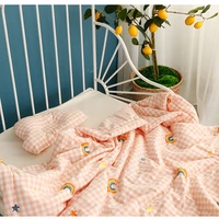 embroidery rainbow cotton blanket with filler baby swaddle breathable baby quilt comforter baby receiving blanket soft pillow