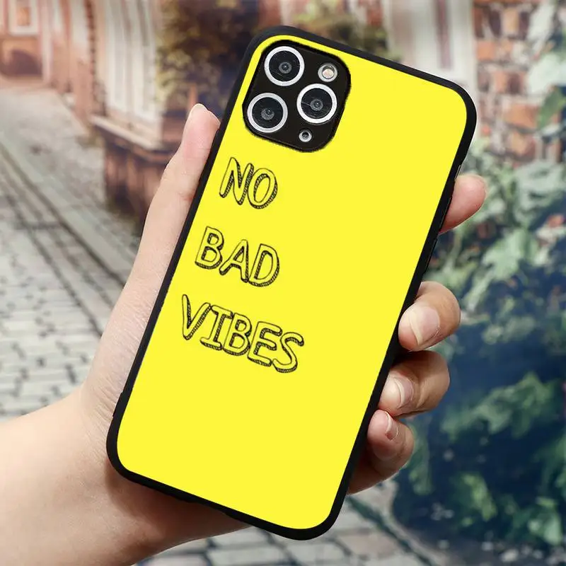 

No Bad Vibes color Text Phone Case for iPhone 11 12 mini pro XS MAX 8 7 6 6S Plus X 5S SE 2020 XR