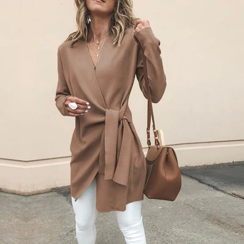 

Autumn and Winter Fashion V-tie Long-sleeved Woolen Blouse