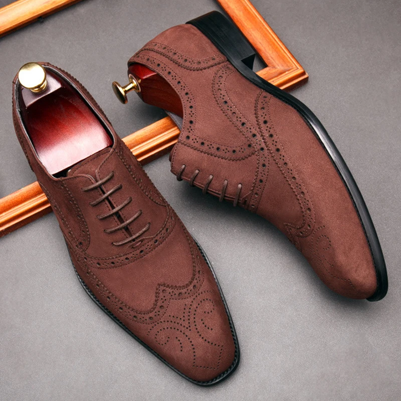 Мужские замшевые туфли оксфорды из натуральной кожи Туфли броги Цвет черный