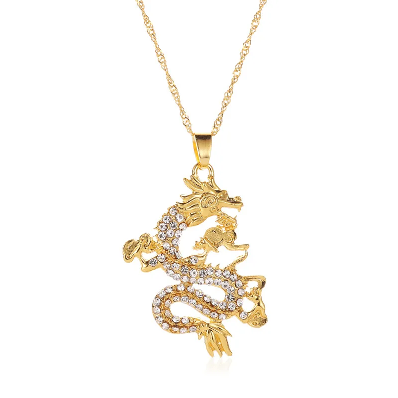 

Women Gold Plated Dragon Rhinestone Necklace Pendant Gothic Style Punk Animal Long Chain Jewelry Accessories For Women Gift
