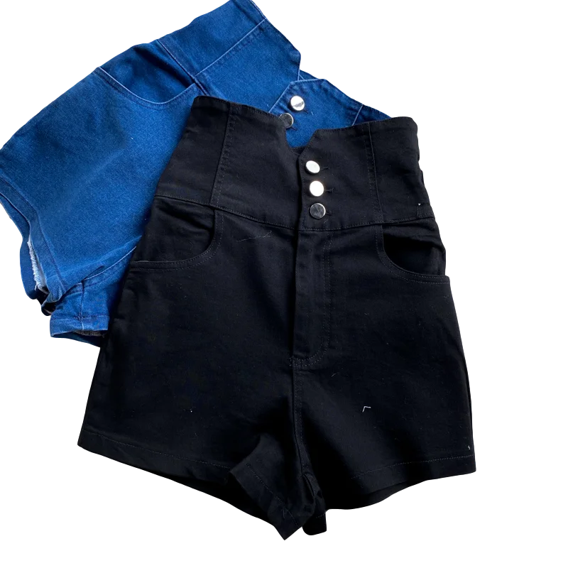 

2021 Summer Fashion New Irregular High Waist Temperament Single-breasted Denim Shorts C642