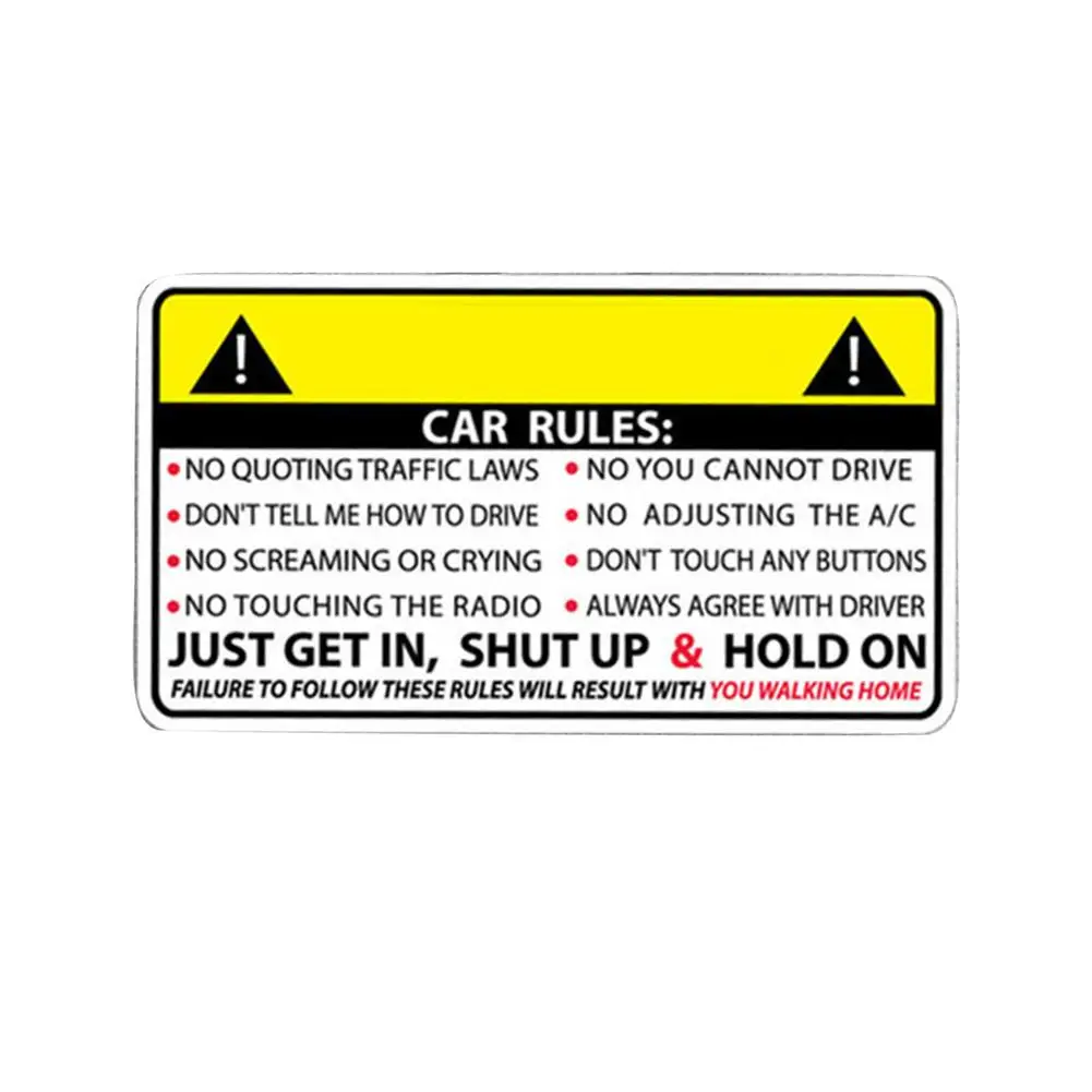 Car Sticker Decal 10x6cm Safety Warning Rules Decal Car Auto Window Adhesive Vinyl Decals Reflective Safety Rules Stickers