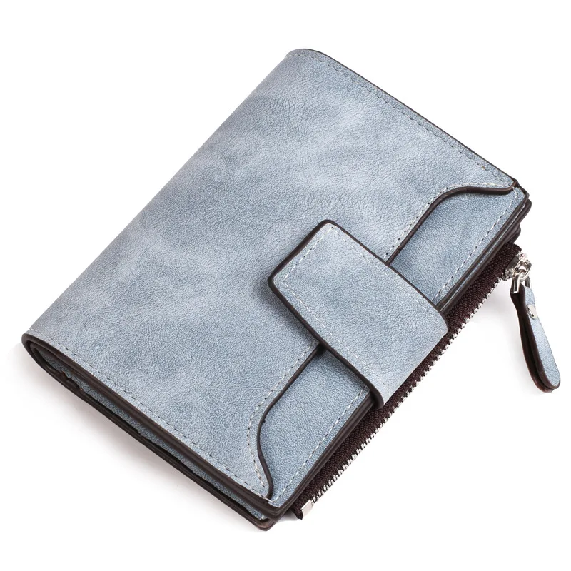 LightBlue Кожаный женский кошелек маленький и тонкий кошелек с отделением для монет женские кошельки с отделением для карт Роскошные брендовые кошельки дизайнерский кошелек - Цвет: LightBlue