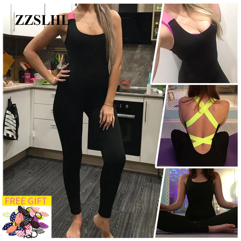 

2019 Workout Tracksuit For Women One Piece Sport Clothing Backless Sport Suit Running Tight Dance Sportswear Gym Yoga Women Set