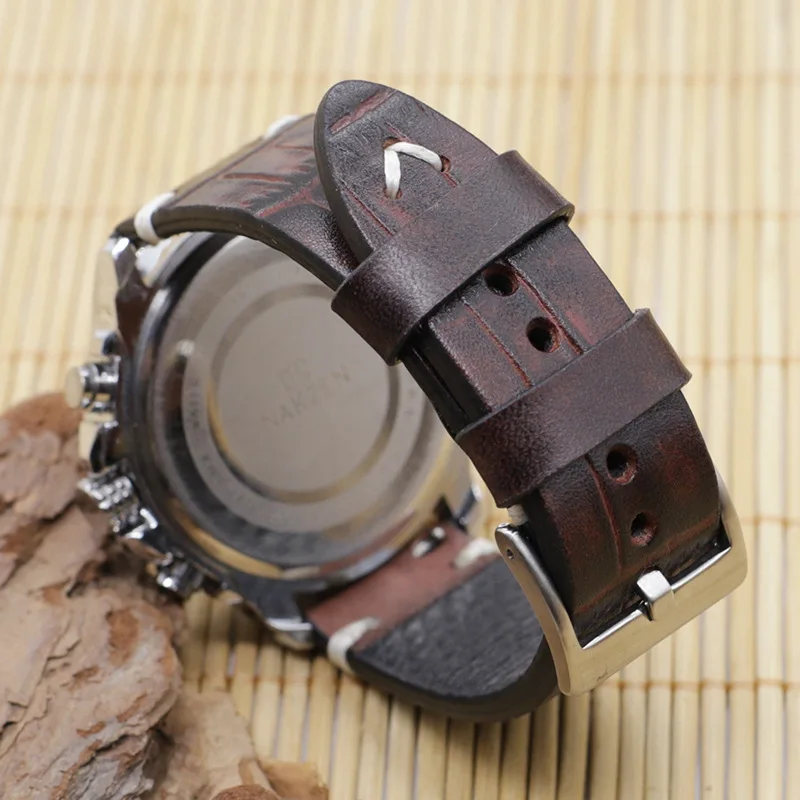 Bamboo Pattern Leather Watch Band Watch Strap 18mm 20mm 22mm 24mm Crocodile leather Watch Bracelet Men's Watches Replace Belt enlarge