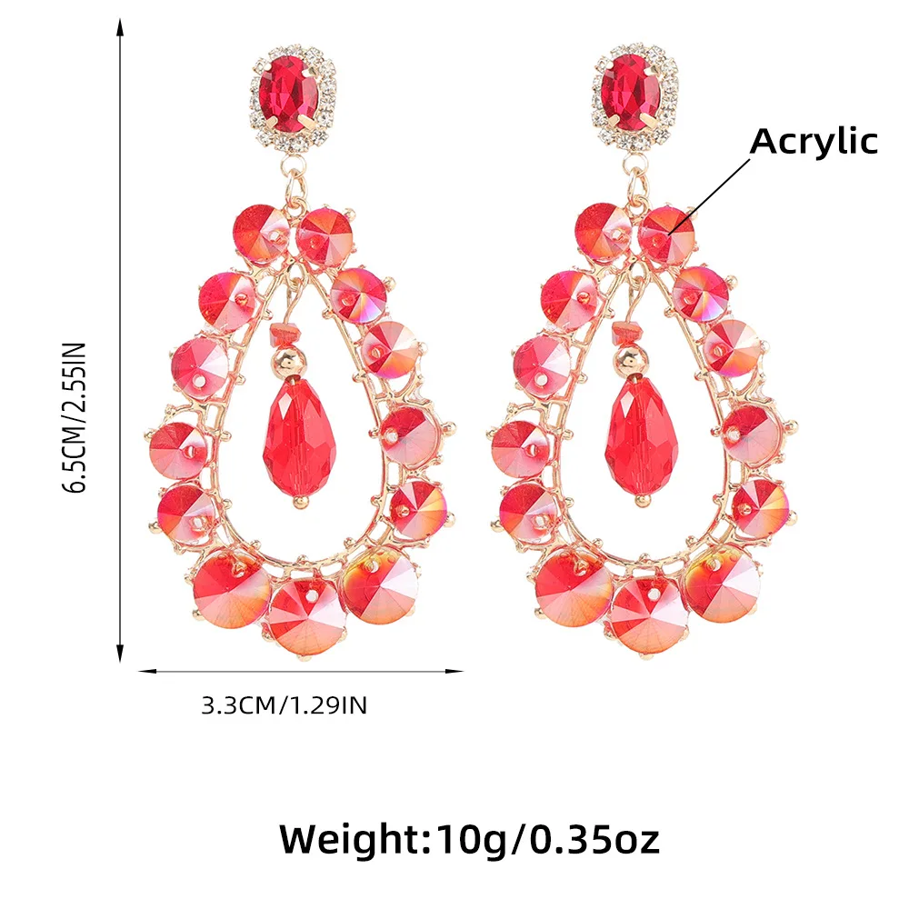 

2021 Spring New Fashion Metal Red Acrylic Water Drop Earrings Female Creative Retro Banquet Jewelry Accessories