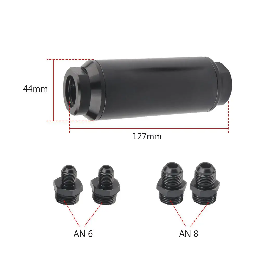 

BAFIRE Universal 44mm Car Fuel Filter With 2pcs An6 or 2pcs An8 Adaptor Fittings With 60micron Steel Element