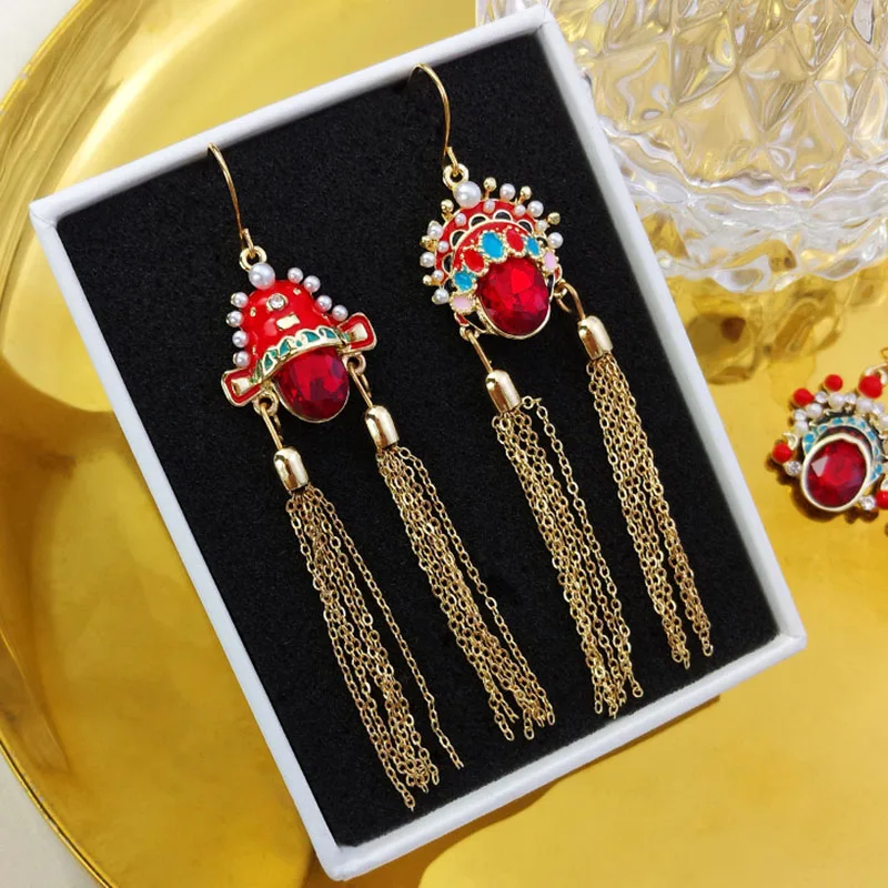 Новинка китайский стиль Пекинская опера для макияжа лица серьги женщин длинная