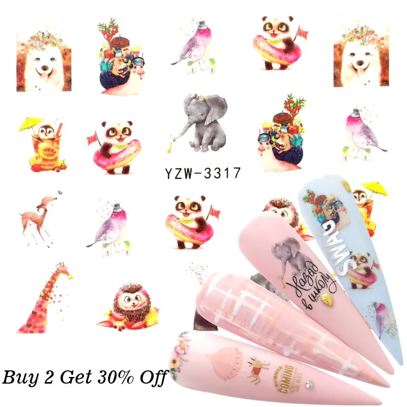

1 PC Panda Rose Flower Water Transfer Nail Art Sticker Beauty Pink Maple Leaf Decal Nails Art Decorations