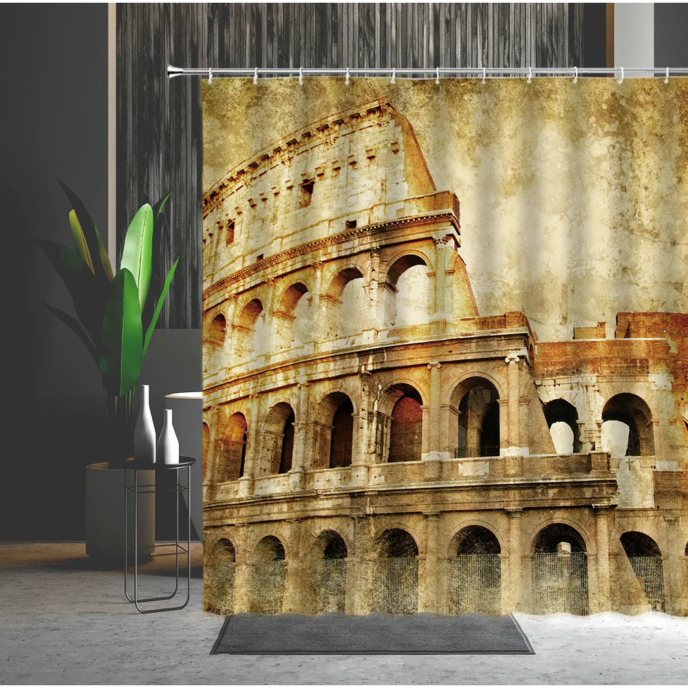 Старомодный архитектурный пейзаж душ Шторы Ретро старинное сейчас s время мульти