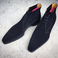 concise fashion faux suede men boots black pointed toe low heel casual classic comfortable spring and autumn quality kd225