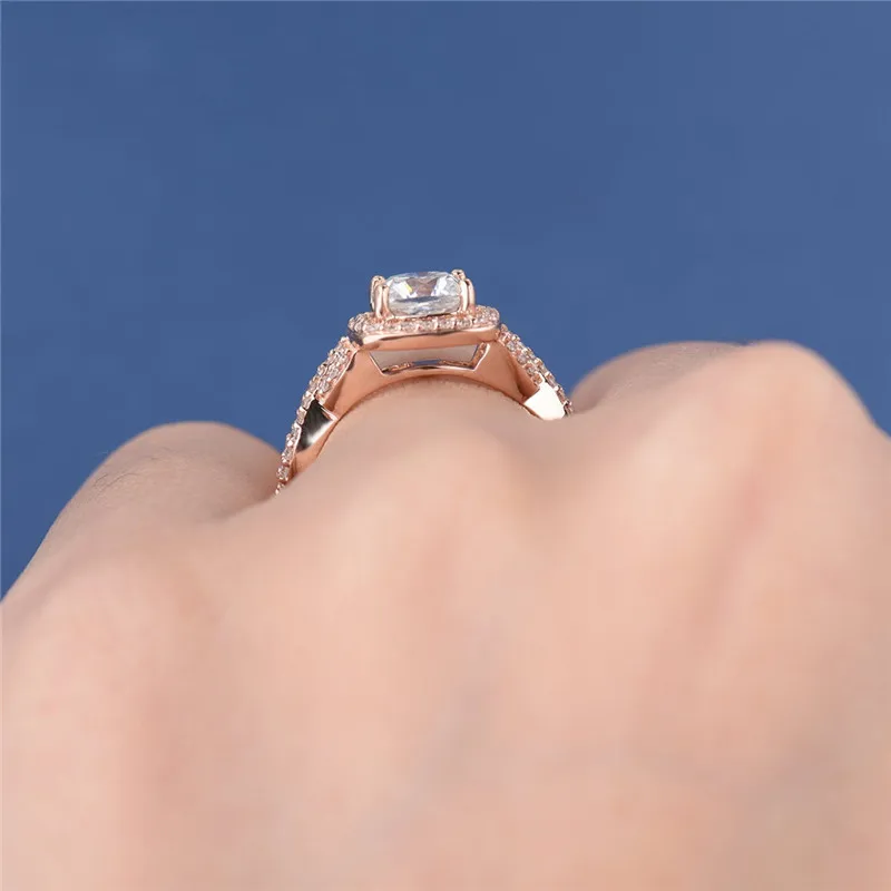 CxsJeremy 14K Розовая Золотая подушка 1ct Moissanite обручальное кольцо свадебное для